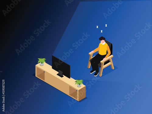 person fallen asleep in an armchair while watching television
