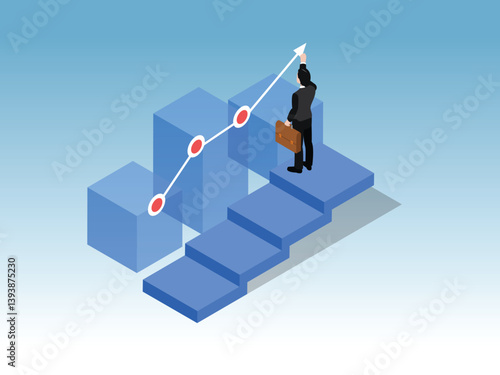 businessman climbing the word CAREER arranged as ascending steps