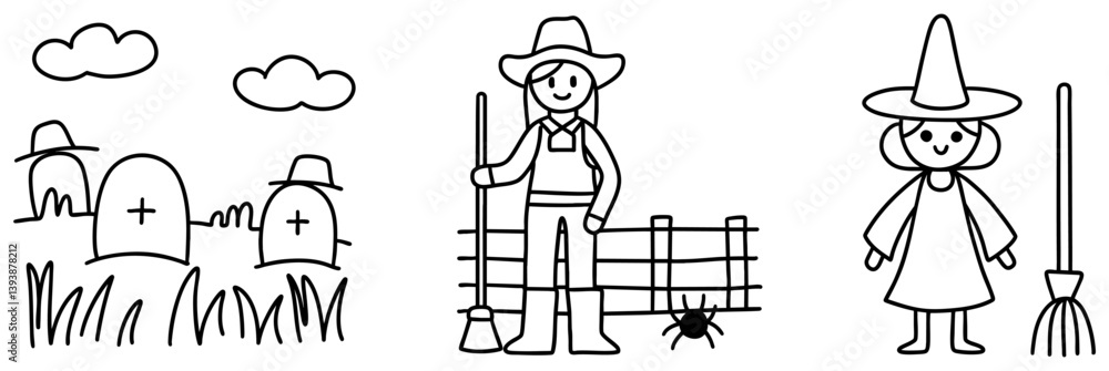 Fototapeta premium cowboy enjoys Halloween in spooky landscape with gravestones and playful atmosphere
