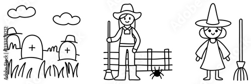 cowboy enjoys Halloween in spooky landscape with gravestones and playful atmosphere