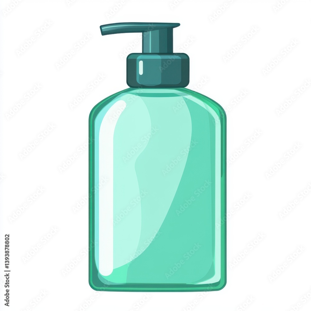 Fototapeta premium A sleek, transparent green pump bottle, ideal for lotions or soaps, featuring a modern design and smooth contours.