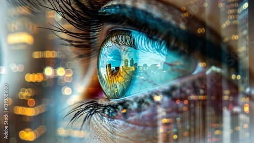 Cityscape Reflected in Eye: A Vision of Urban Dreams