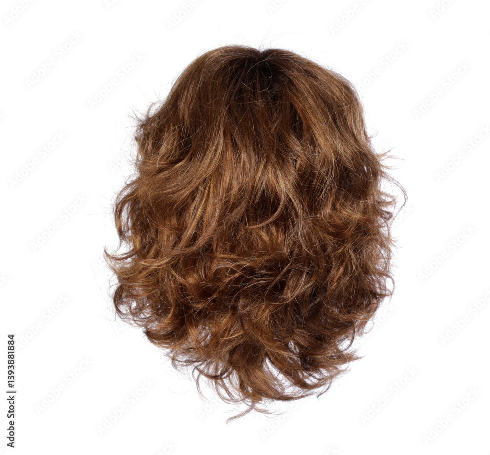 Naklejka premium Beautiful female hairstyle with brown long straight hair wig .Long straight Wig hair style fly fall explosion. Brown woman wig hair float in mid air. Straight brown wig hair on transparent background