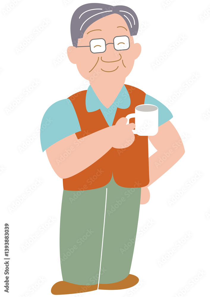 コーヒーカップを持つお父さん
