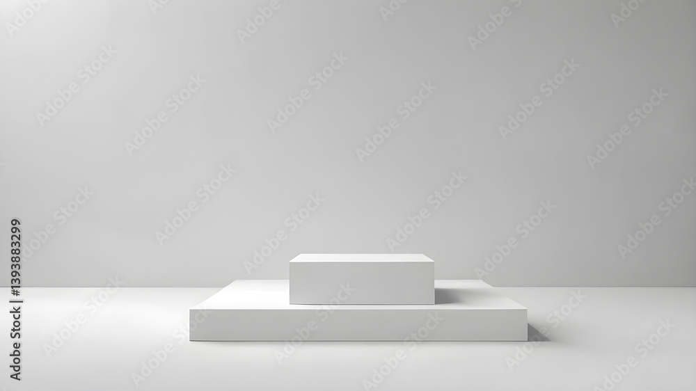 Empty plinth or base displayed on white background with product display box concept, empty shelf as backdrop, 3D illustration. Empty plinth or base displayed on white background with product display box concept, empty shelf as backdrop, 3D illustration.