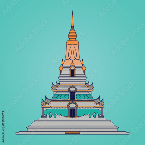 Stupa in boddism vector design with khmer kbach