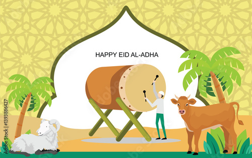Happy Eid alAdha Celebration with Symbols and Festive Elements