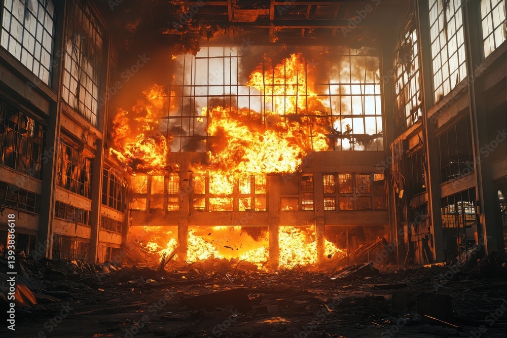 Fototapeta premium A building with a large explosion in the middle