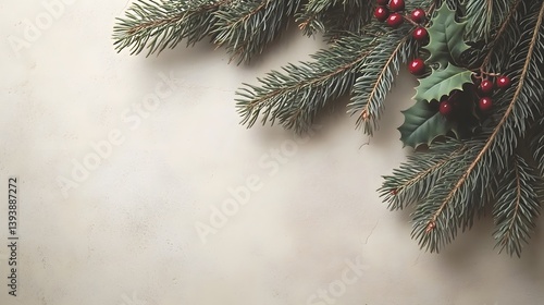 Wallpaper Mural Christmas Festive Background Holly Berries Pine Branches Winter Torontodigital.ca