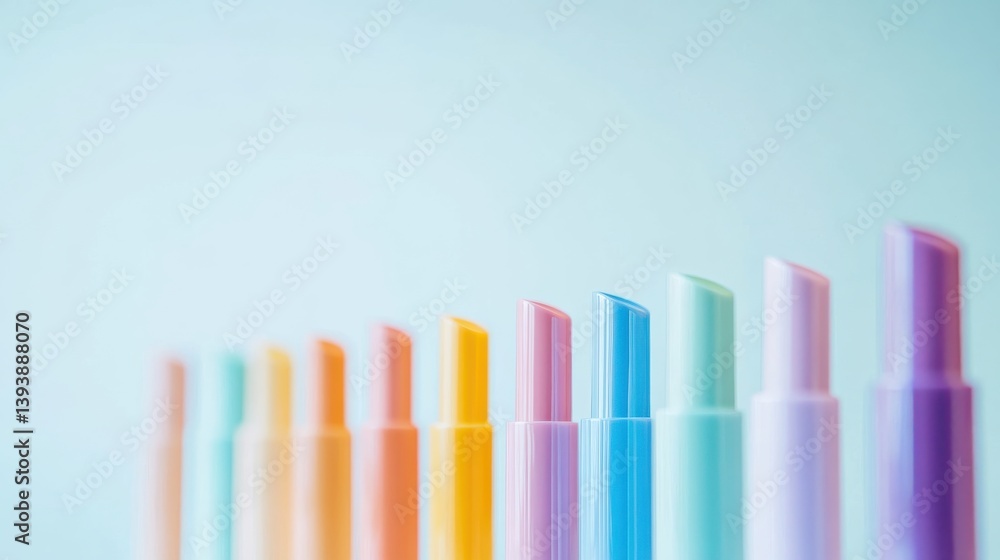 Colorful Highlighters Lined Up Perfectly on a Soft Pastel Background for Office or School Use Colorful Highlighters Lined Up Perfectly on a Soft Pastel Background for Office or School Use