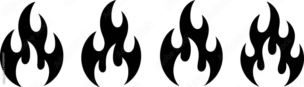 Set Of Four Flame Icons With A Tribal Graphic Design Style Set Of Four Flame Icons With A Tribal Graphic Design Style