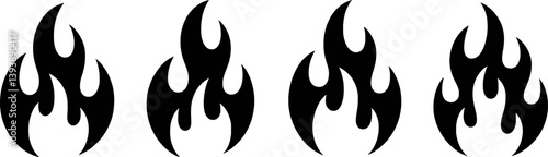 Set Of Four Flame Icons With A Tribal Graphic Design Style