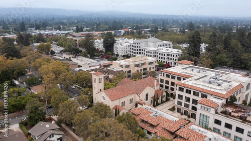 Obraz na płótnie Mountain View, California, USA - August 30, 2024: Buildings stand in the heart of the historic downtown district. w salonie
