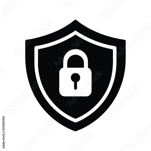 Lock Security in shield glyph solid icon, perfect and modern style, Shield lock icon in black and white