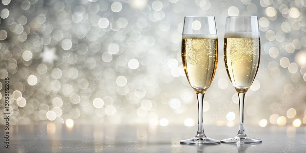 Celebrating with Sparkling Elegance Two Champagne Flutes on a Pristine White Background for a Festive Mood Celebrating with Sparkling Elegance Two Champagne Flutes on a Pristine White Background for a Festive Mood