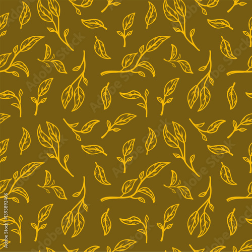 leaves pattern background. green leaves vector pattern background. Green tea leaf seamless pattern. seamless patterns with green leaves of tea.