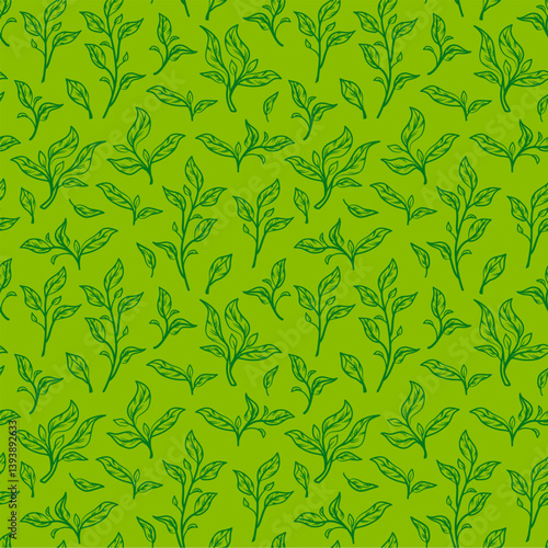 leaves pattern background. green leaves vector pattern background. Green tea leaf seamless pattern. seamless patterns with green leaves of tea.