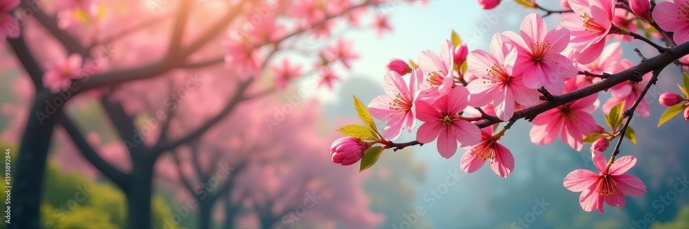 Obraz premium Colorful springtime tree branches in full bloom, renewal, website, blossoms