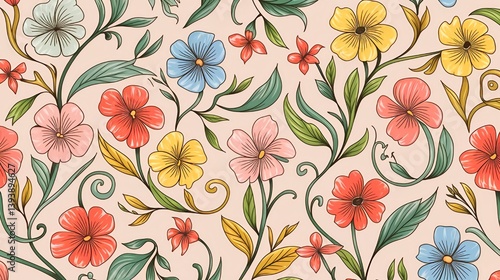 Wallpaper Mural Colorful Floral Pattern with Vibrant Leaves Torontodigital.ca
