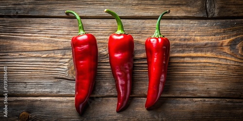 Vibrant Red Chili Peppers on Rustic Wood A Stunning Display of Spicy Flavor and Rustic Charm for Food