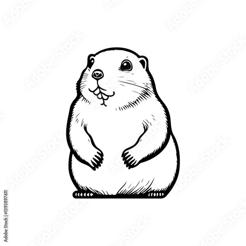 Artistic illustration of a charming groundhog isolated against a plain backdrop