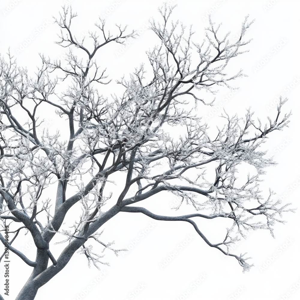 Fototapeta premium A tree with snow on it is shown in a white background