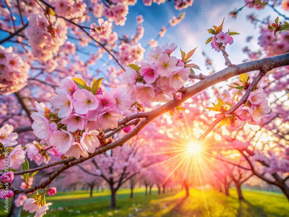 Stunning Long Exposure of a Blossoming Tree in Spring Sunlit Branches and Delicate Flowers in a Vibrant Background Stunning Long Exposure of a Blossoming Tree in Spring Sunlit Branches and Delicate Flowers in a Vibrant Background