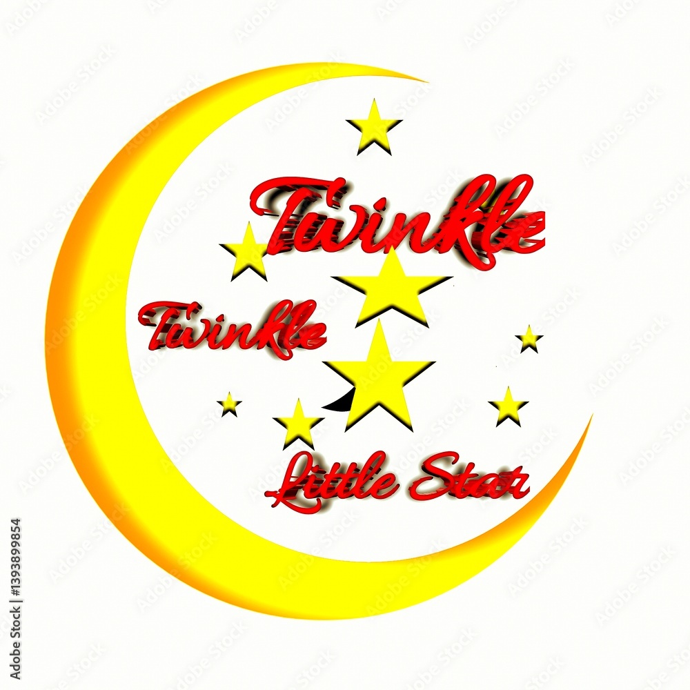 Fototapeta premium Twinkle Twinkle Little Star text with star moon for baby shower card template vector illustration. Banner for Children birthday design, logo,sign,print and inspirational Card. 