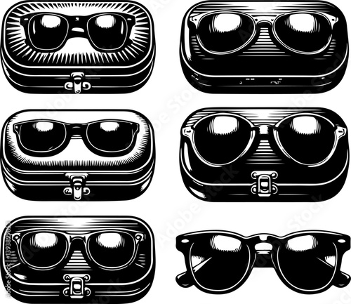 Silhouette of a sleek sunglasses case in a closed position, perfect for eyewear branding, accessory design, and packaging illustrations. Ideal for digital projects and marketing.