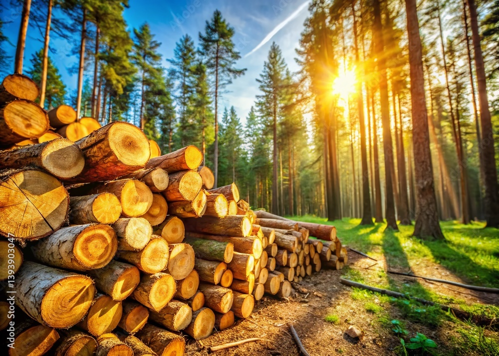 SunDappled Forest Floor A Stacked Pile of Rustic Pine Firewood SunDappled Forest Floor A Stacked Pile of Rustic Pine Firewood