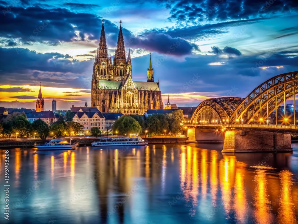 Fototapeta premium Cologne Skyline Night Photography - Dramatic Low Light Cityscape