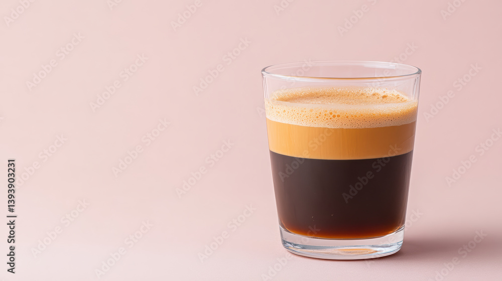 Rich coffee layered in glass, showcasing beautiful gradient of colors Rich coffee layered in glass, showcasing beautiful gradient of colors