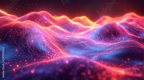 Abstract Digital Landscape with Glowing Particles