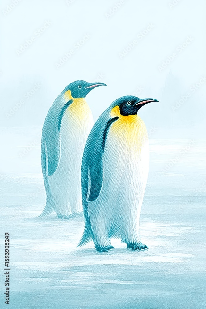 Fototapeta premium Two Emperor Penguins on Icy Antarctic Surface