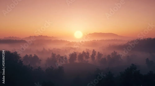 Wallpaper Mural Calm Dawn Over Misty Terrain Torontodigital.ca