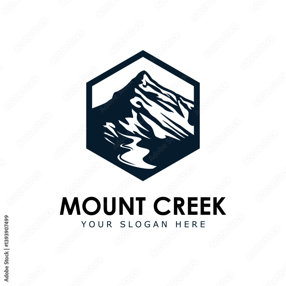 Valley Logo Scenic Mountain and River Emblem Vector illustration Valley Logo Scenic Mountain and River Emblem Vector illustration