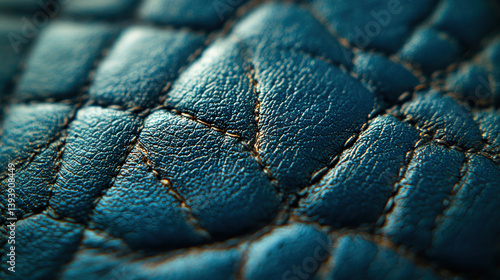 Obraz na płótnie Textured blue leather with intricate patterns and stitching creates visually appealing surface. close up craftsmanship quality material luxury w salonie