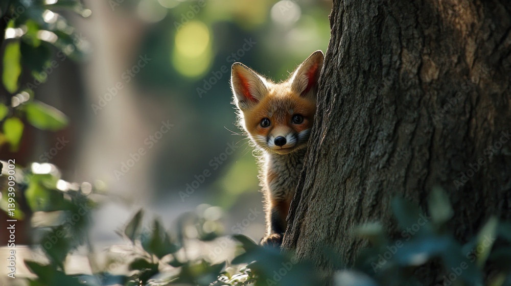 A baby fox peeking out from behind a tree, curious and cute, --ar 16:9 --v 6.1 Job ID: 27b221a4-40fc-4432-8f24-568cf340885e A baby fox peeking out from behind a tree, curious and cute, --ar 16:9 --v 6.1 Job ID: 27b221a4-40fc-4432-8f24-568cf340885e