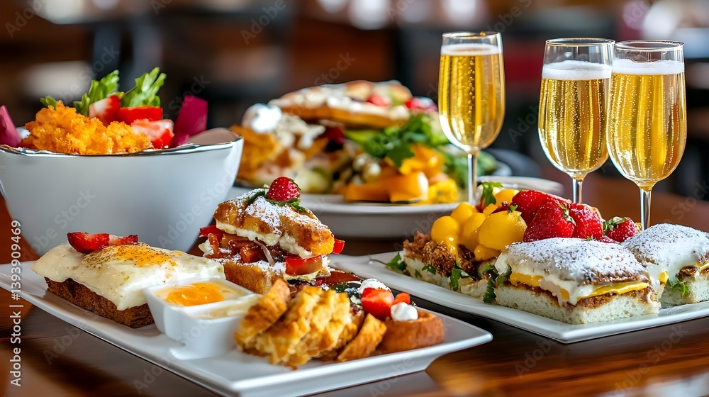 Fototapeta premium Delicious Brunch Spread with Champagne - Foodie photography