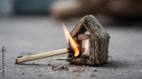 Burning House: A match igni...