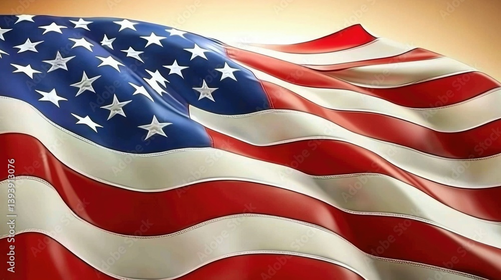 American Flag with Vibrant Colors and Gentle Waves, Symbol of Freedom and Patriotism in a Dramatic Light