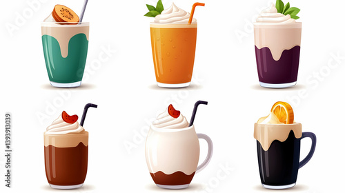 Wallpaper Mural Six Colorful Healthy Smoothie Drinks Illustration Torontodigital.ca