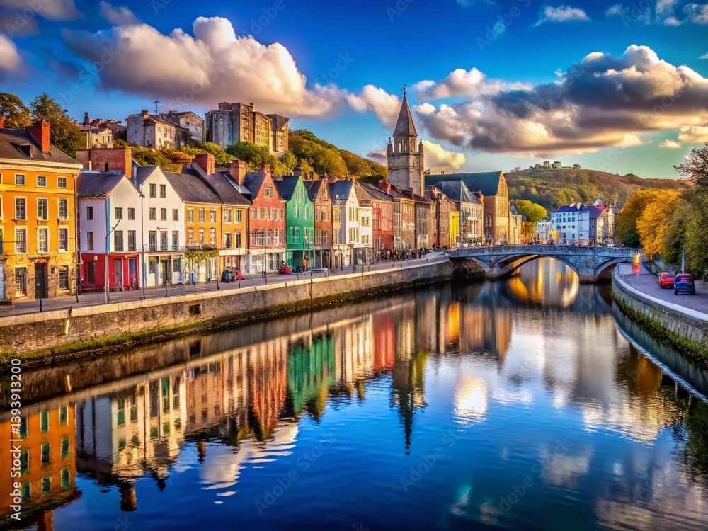 Naklejka premium Breathtaking View of Cork City Ireland River Lee and the Cityscape in Stunning Detail