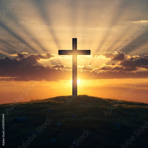 Illuminated Cross on Hill at Dusk – Faith and Hope Symbolism