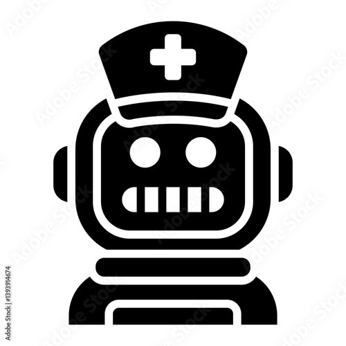 medical care glyph icon with nurse robot assistant