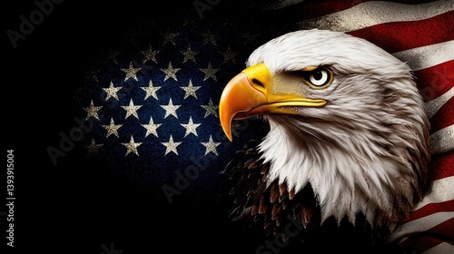 Obraz na płótnie Majestic Eagle Portrait with American Flag Background Symbolizing Freedom and Strength in Nature w salonie