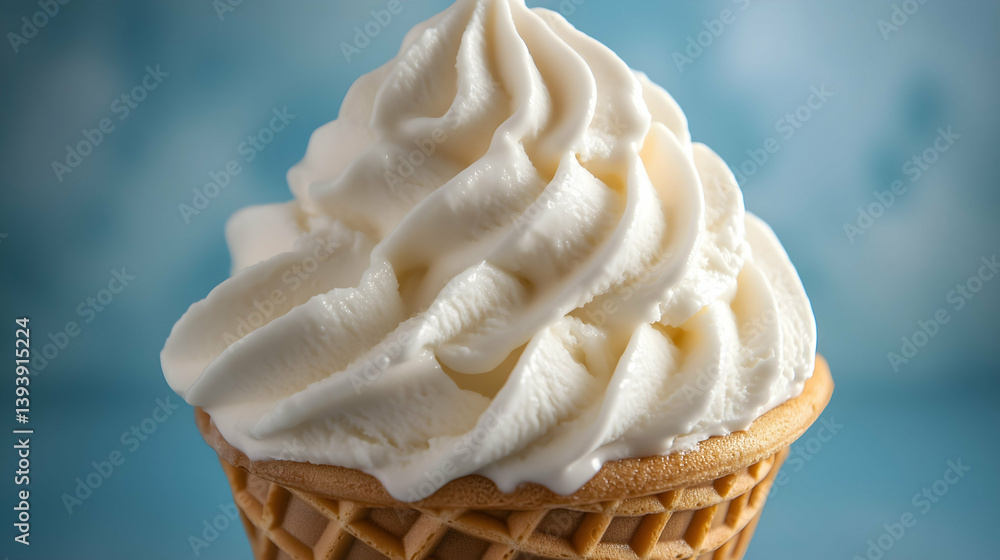 Close-Up Vanilla Soft Serve Ice Cream in Waffle Cone
