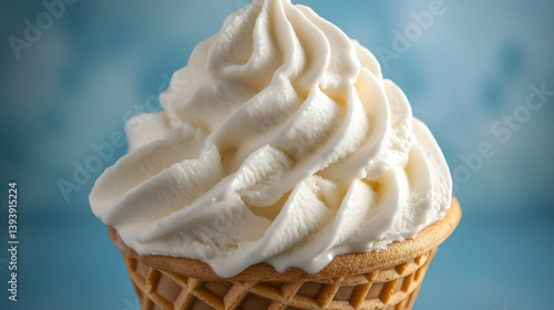Close-Up Vanilla Soft Serve Ice Cream in Waffle Cone