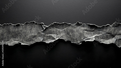 Obraz na płótnie Black Torn Paper Strip on Matte Black Background w salonie