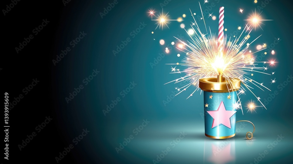 Colorful sparkler bursting with light on a blue background creates a festive and celebratory atmosphere for events